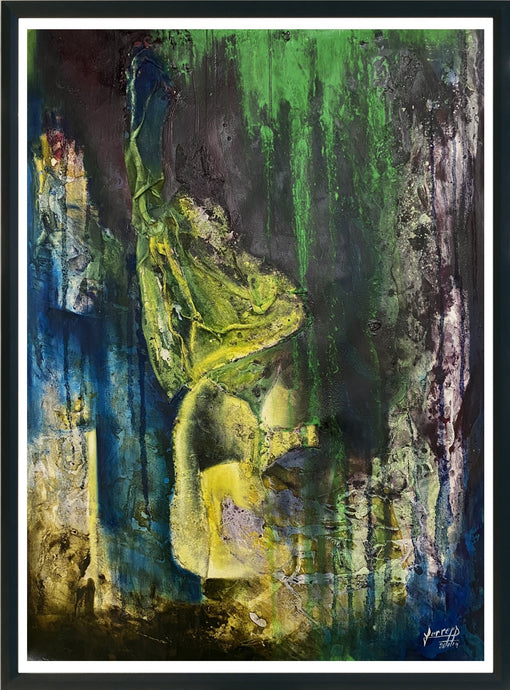 Obra abstracta de colores verdes y relieve