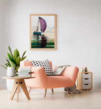 Cargar imagen en el visor de la galería, cuadro barco navegando colgado pared en salón moderno
