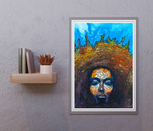 Cargar imagen en el visor de la galería, pared con estantería y cuadro de meditación y tierra natural