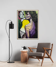 Cargar imagen en el visor de la galería, cuadro decorativo mujer sobre sillón nórdico de madera